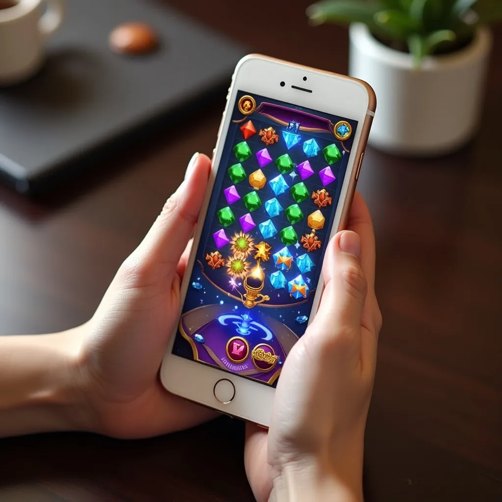 Smartphone playing Genie's Gem Bonanza in landscape