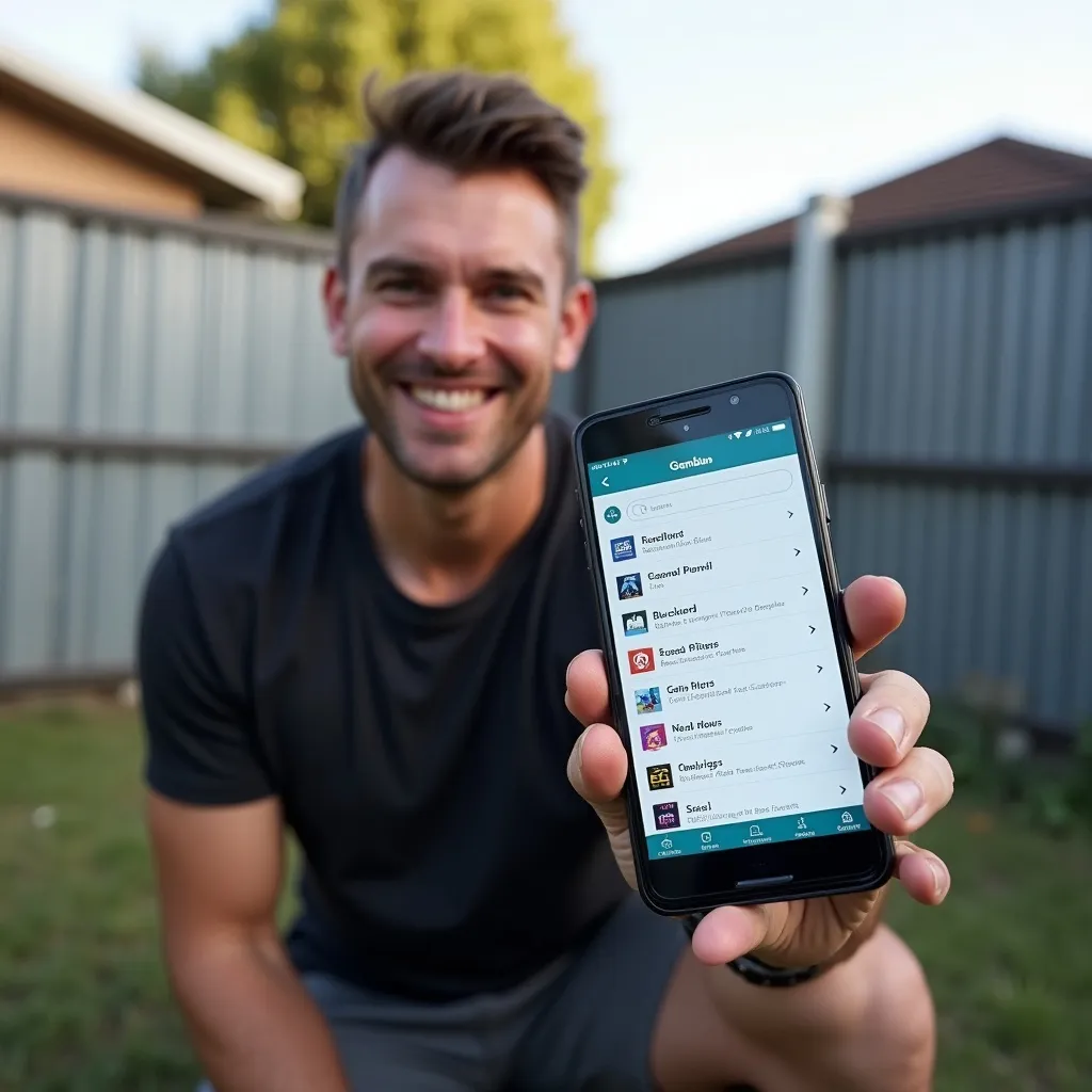 Australian man using smartphone with gambling block app