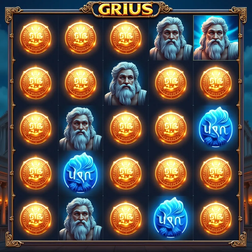 Gates of Olympus game grid with Zeus and multiplier symbols