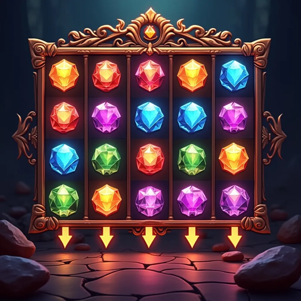 Scatter pays grid example with gem symbols