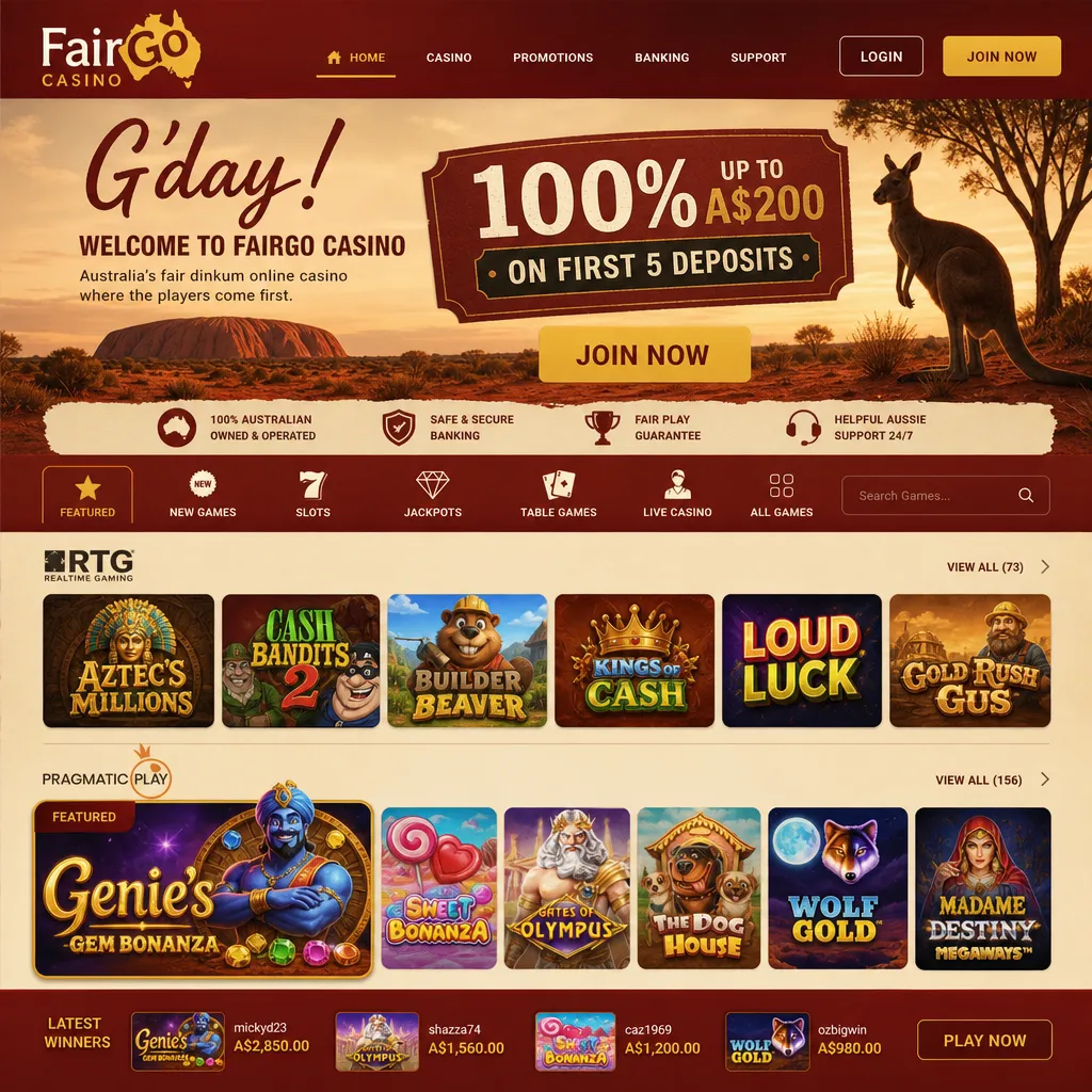 FairGo Casino Australia-themed interface with Genie's Gem Bonanza slot